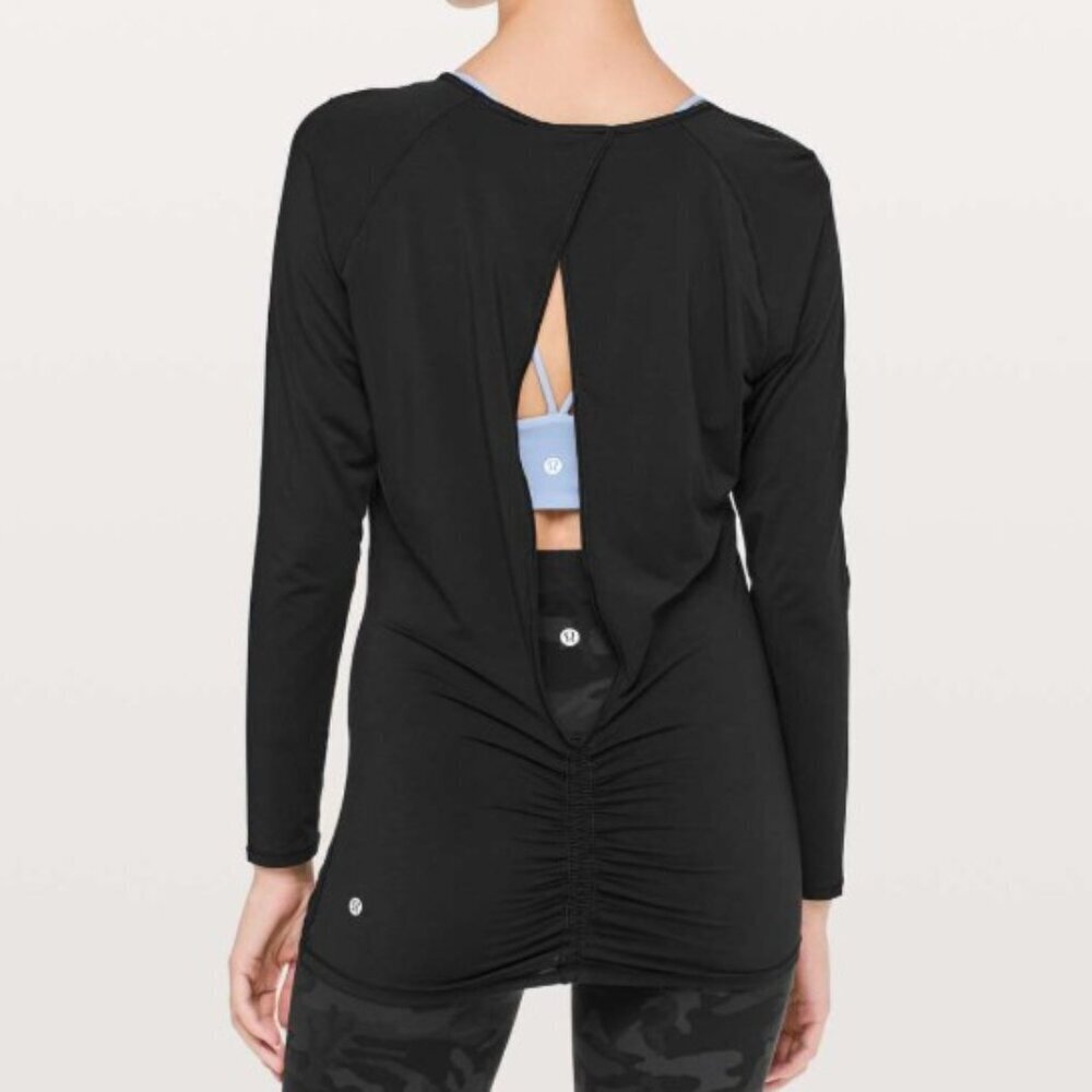 Lululemon Deep Stretch Long Sleeve Cinch MicroModal top Black Women Med 6/8